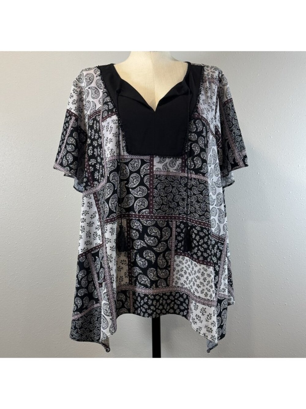 Jones New York Tunic Blouse Womens 3X Multicolor Paisley Patchwork Short Sleeve